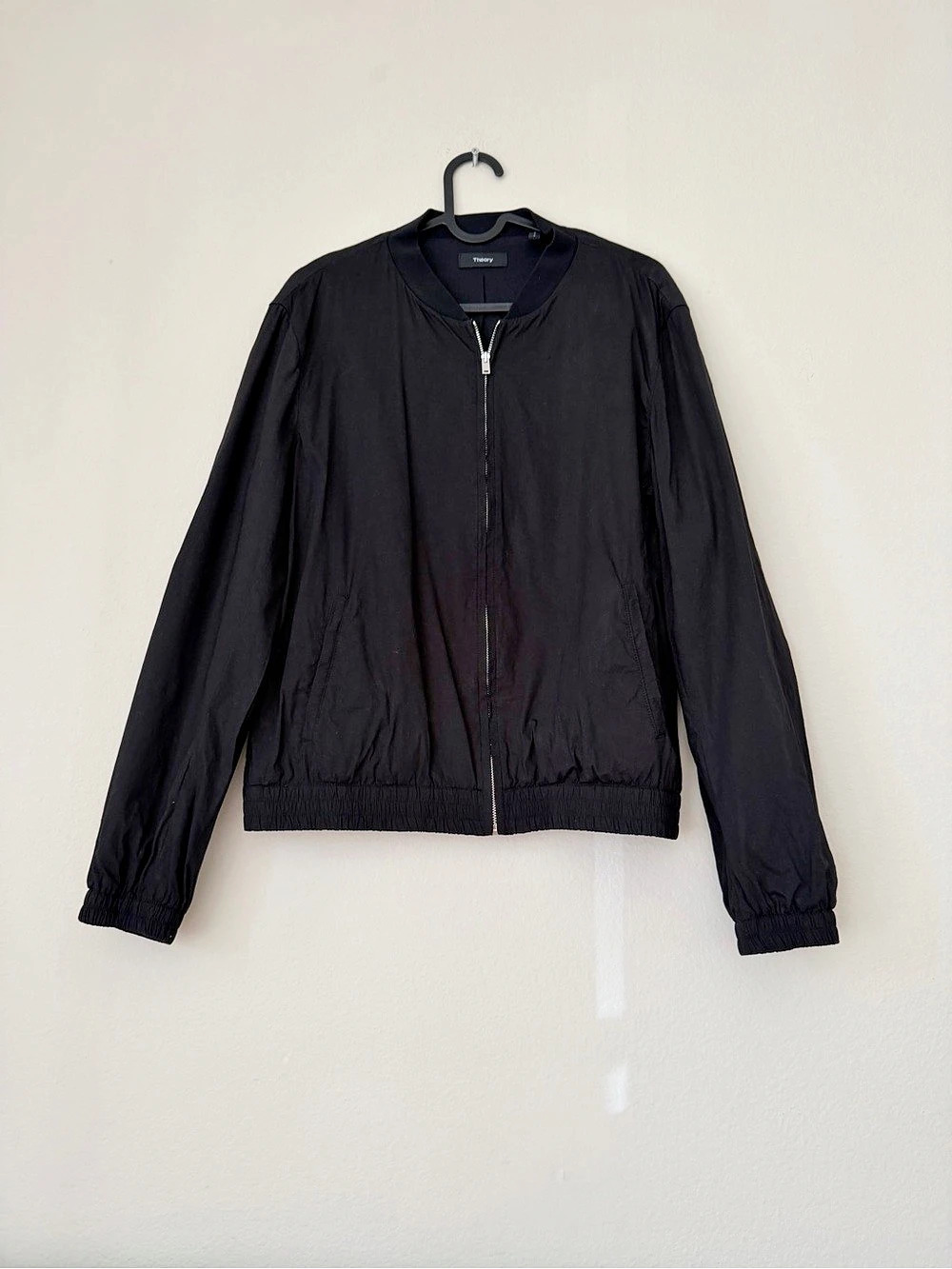 Theory Baharah Black Linen Blend Zip Front Bomber Jacket Size L